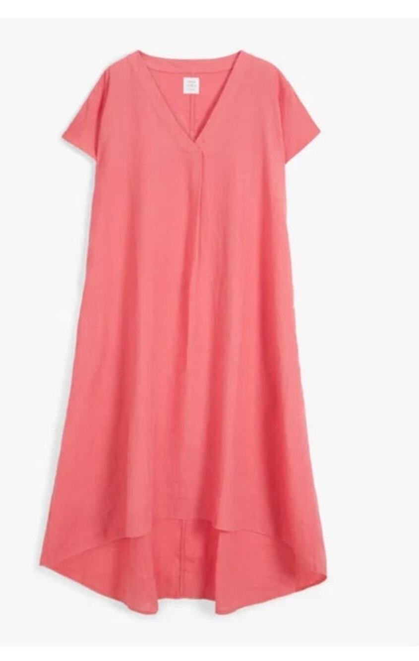 JOHN LEWIS Linen Maxi Dress Shift Coral Pink 8 10 Beach Comfort Vacation Boho